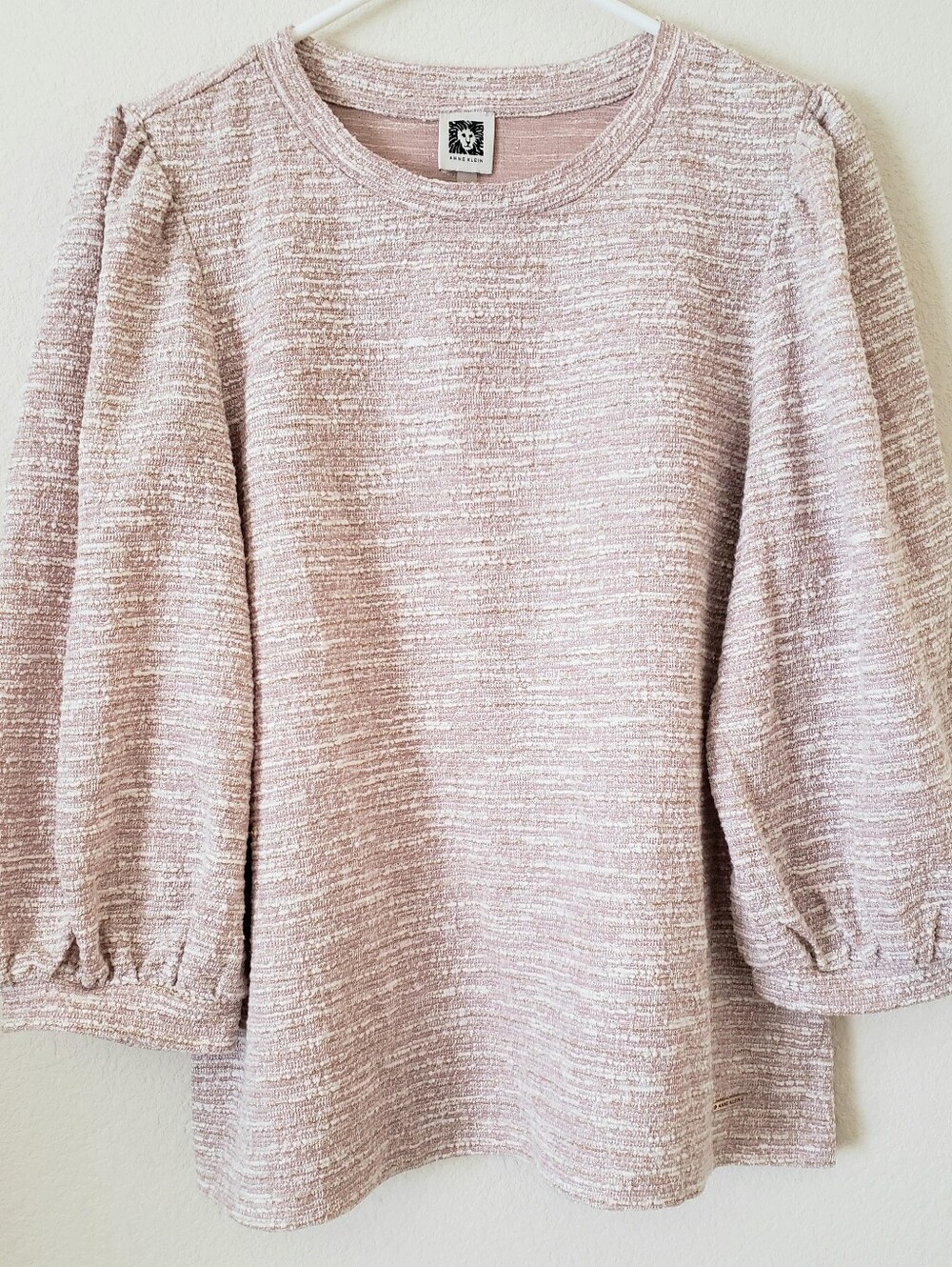 Anne Klein Blush Bouclé Puff-Sleeve Crew Neck Blouse, M